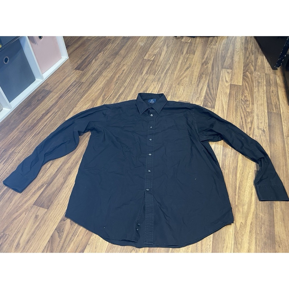 George Dress Shirt Mens 2XL Black Solid Classic Fit Cotton Blend LS Business